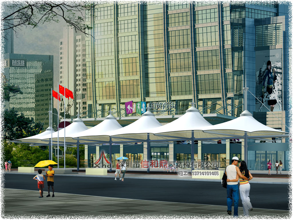 广场景观膜结构遮阳棚设计效果图