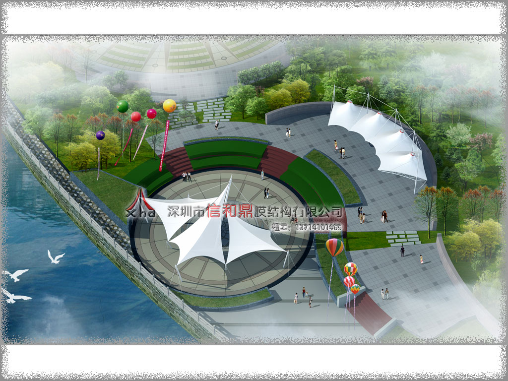 广场景观小品张拉膜结构遮阳棚设计图