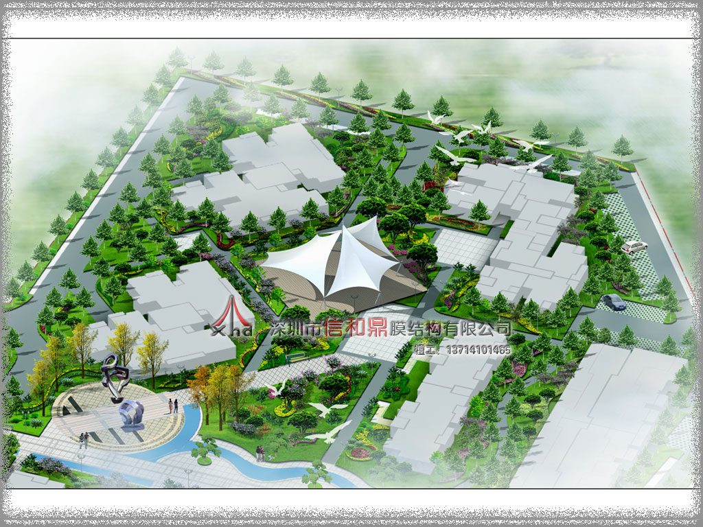 广场膜结构遮阳棚设计效果图