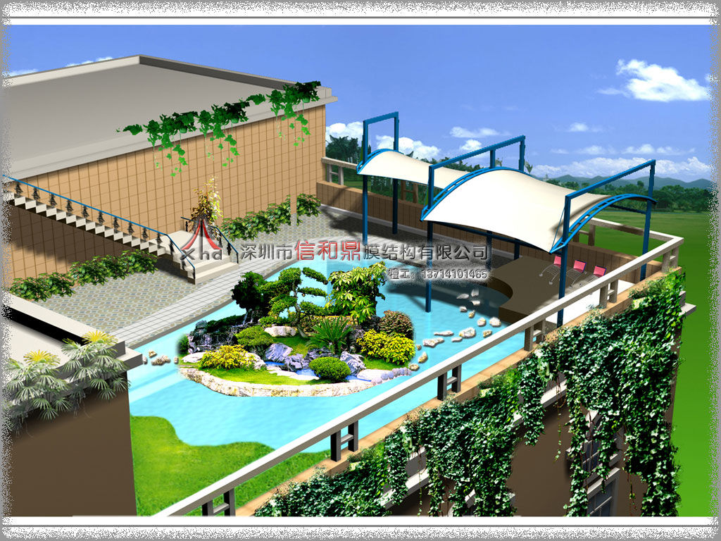 别墅阳台遮阳膜结构