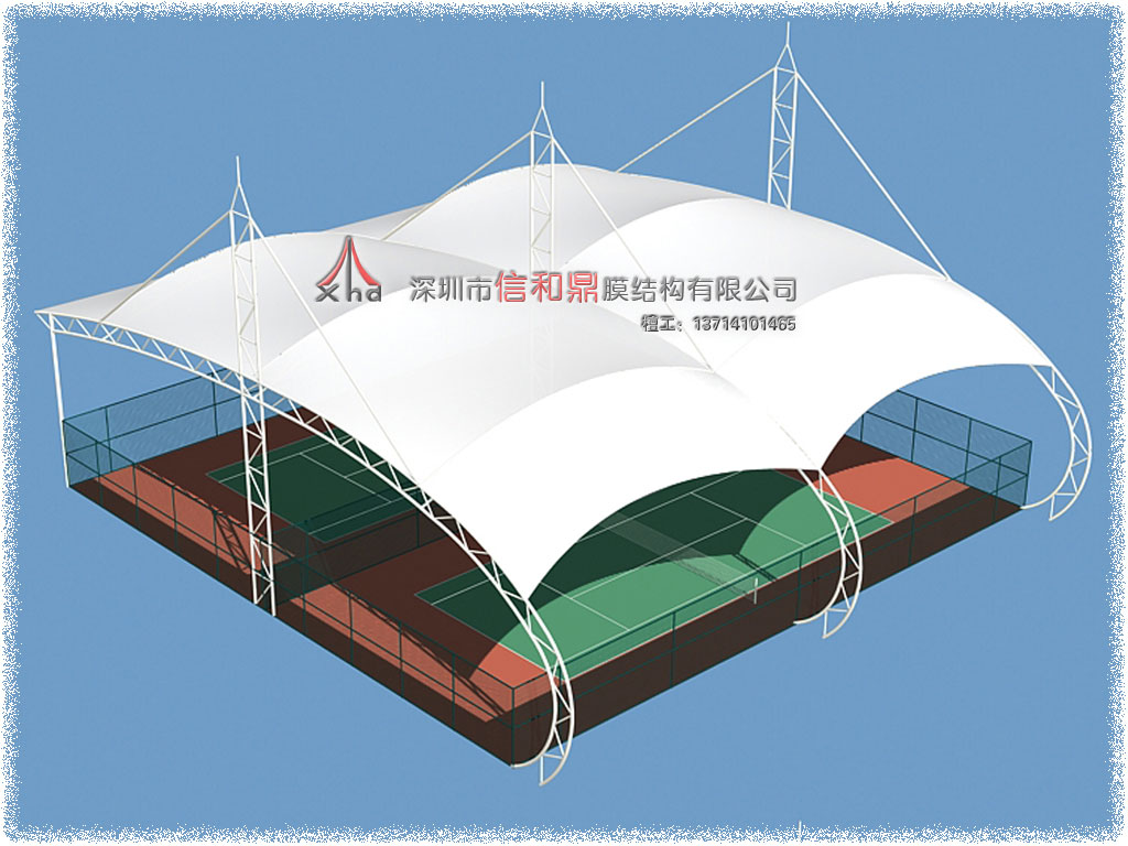 双网球场膜结构遮阳雨棚