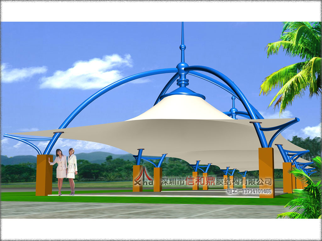 景观小品张拉膜结构遮阳棚设计效果图