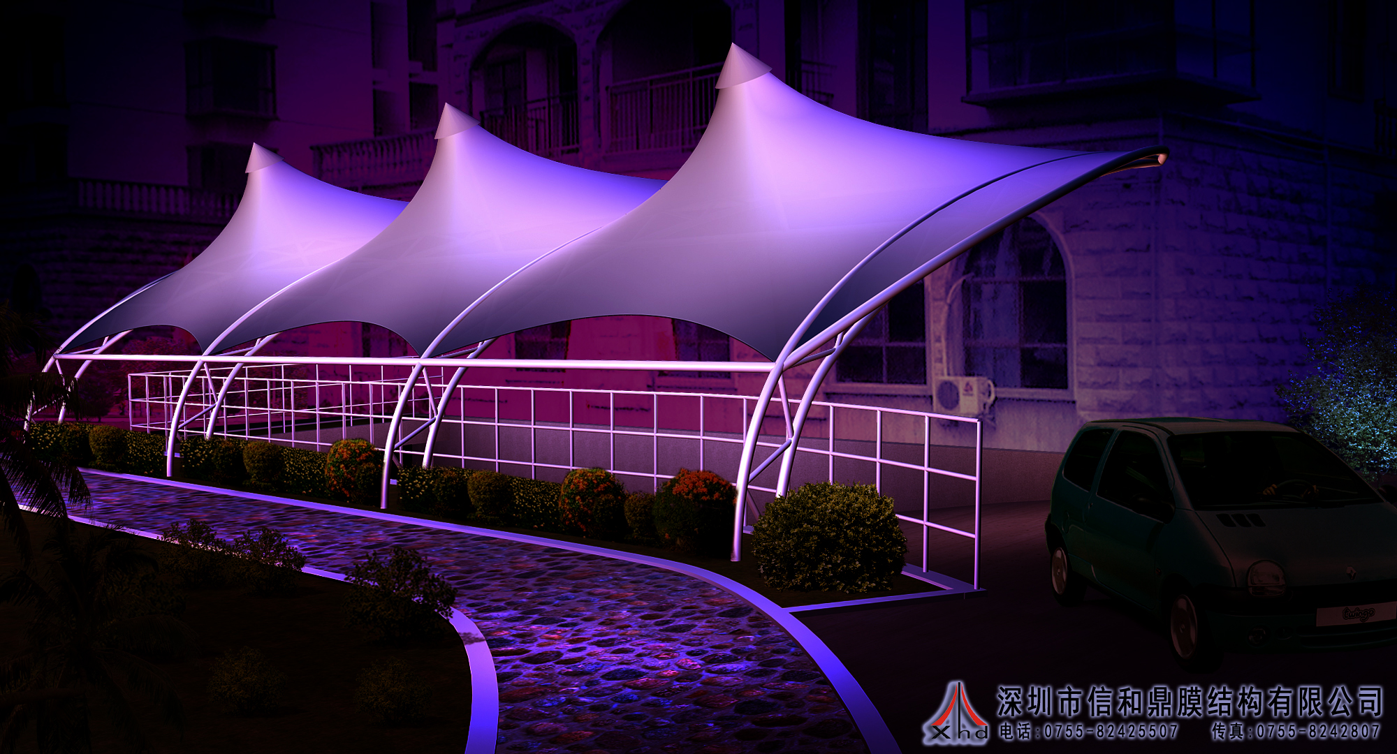 地下车库出入口张膜结构雨棚