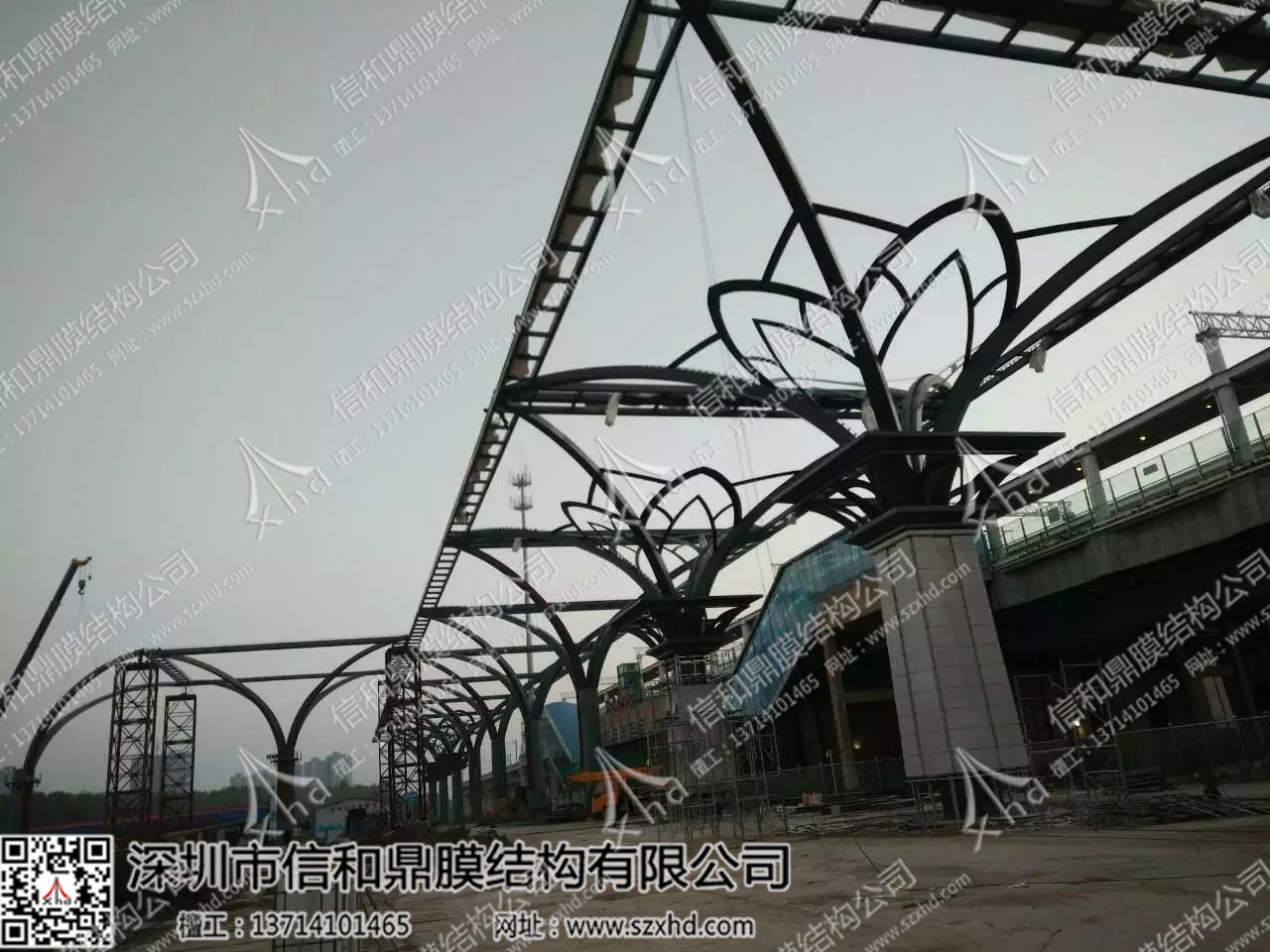 张拉膜结构景观遮阳棚施工图片