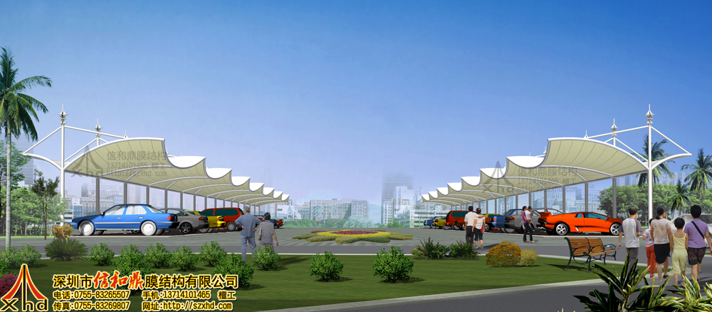 停车场膜结构车棚设计效果图