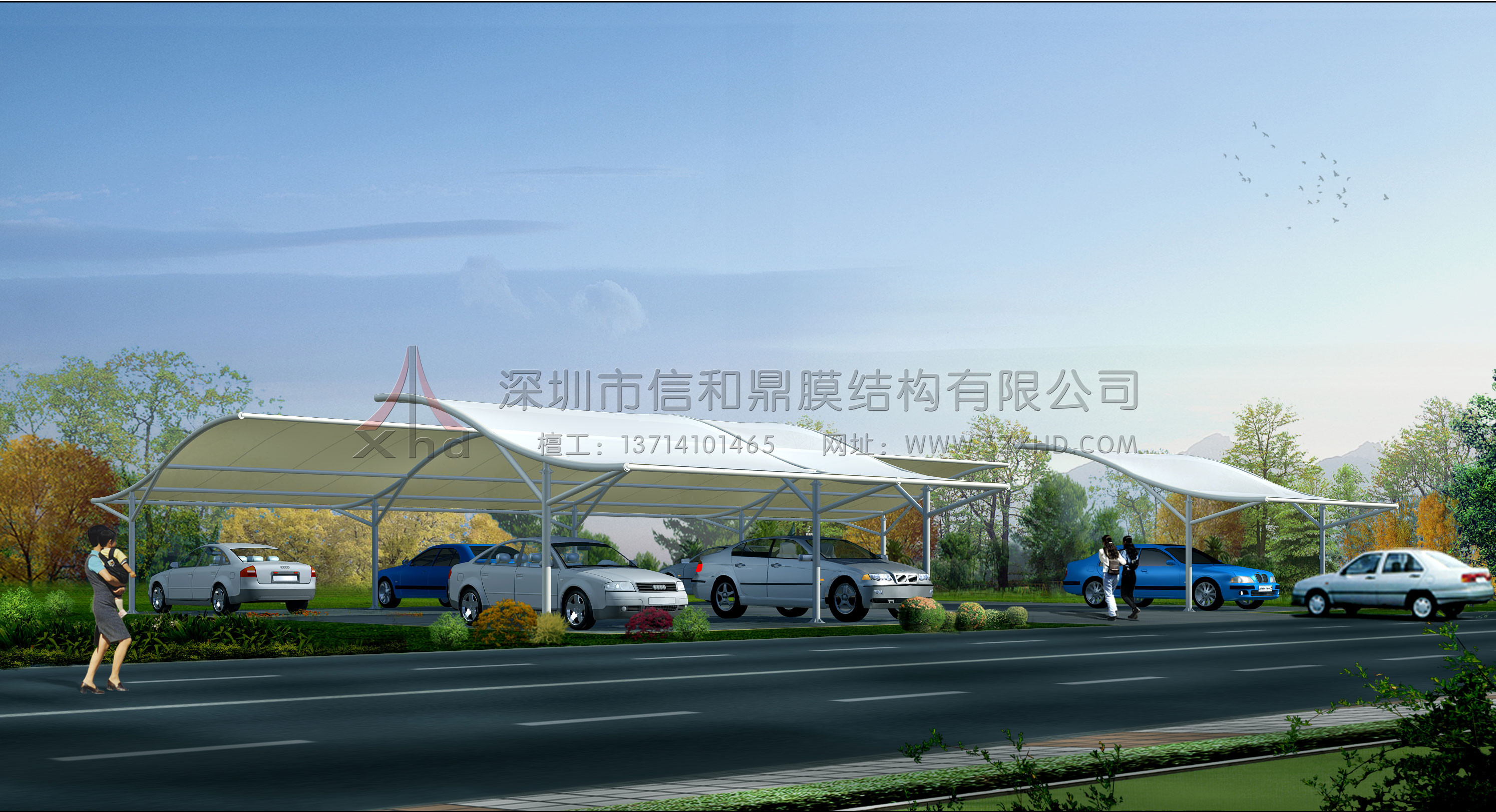 膜结构汽车棚停车棚设计图